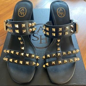 Ash black gold studded sandal heels
